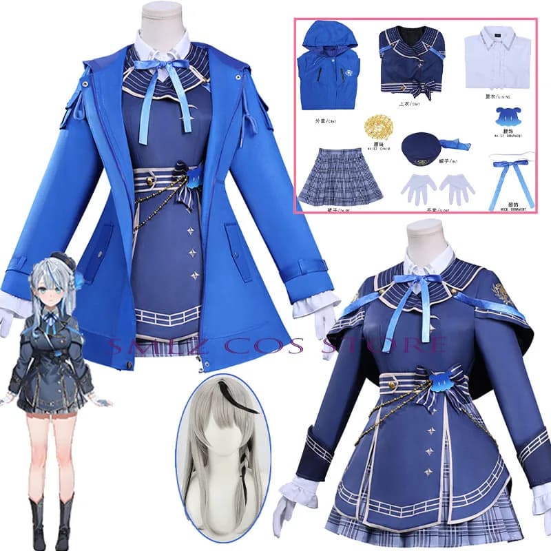 Henshin Sakamata Cosplay Costume Anime Vtuber Sakamata Blue Coat Dress Hololive JP Holo Vtuber HoloX Outfit Wig for Woman