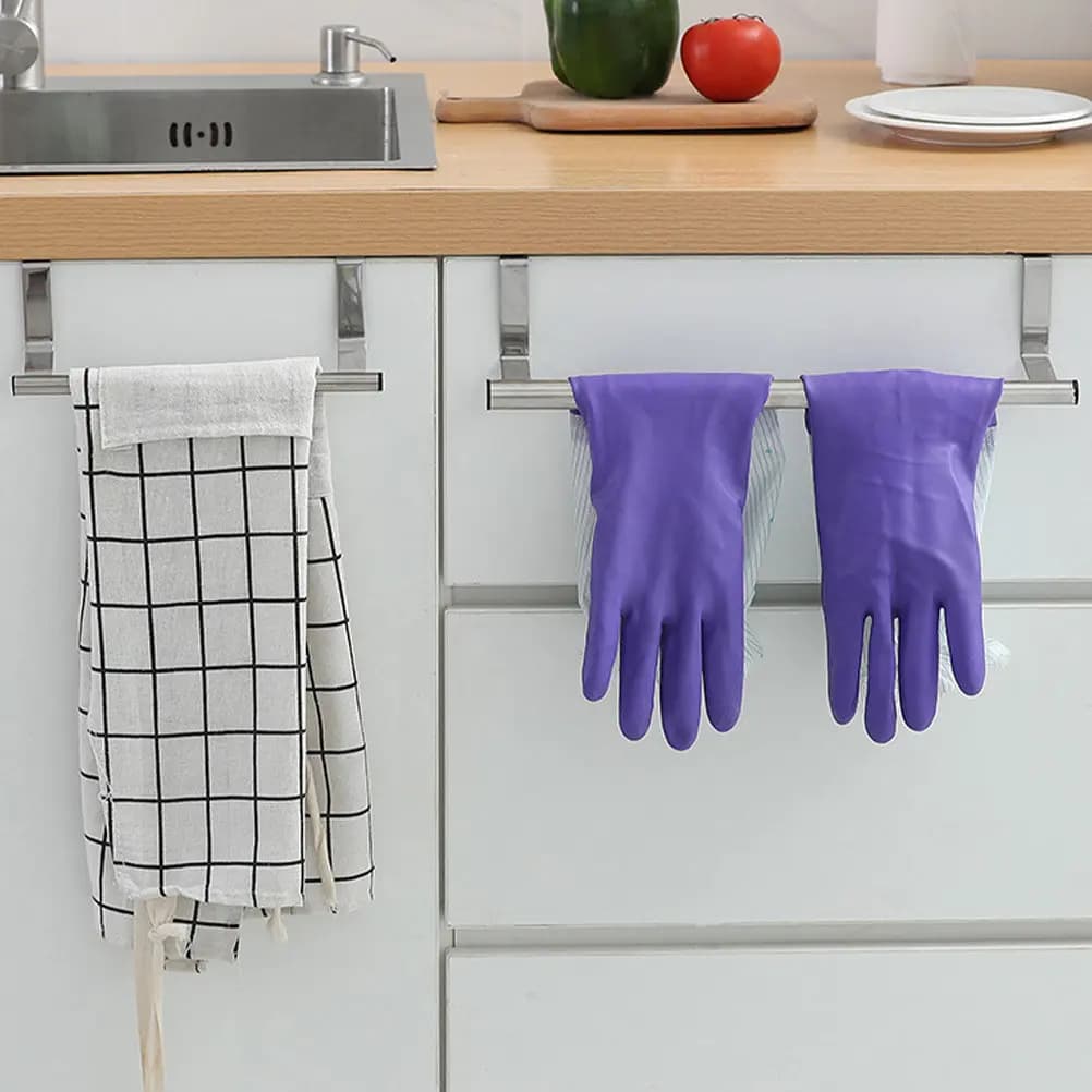 2Pcs Stainless Steel Expandable Towel Bar No Drill Installation Adjustable Length for Cabinet Door Bathroom Kitchen Balcony