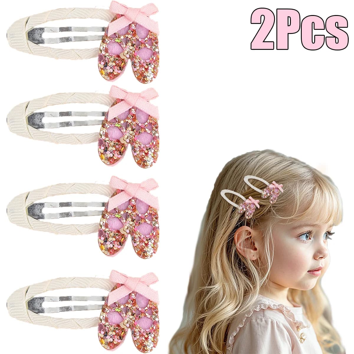 2 pezzi dolci scarpe da balletto forcine glitter barrette frangia laterale della ragazza clip capelli spezzati clip BB copricapo per bambini accessori per capelli