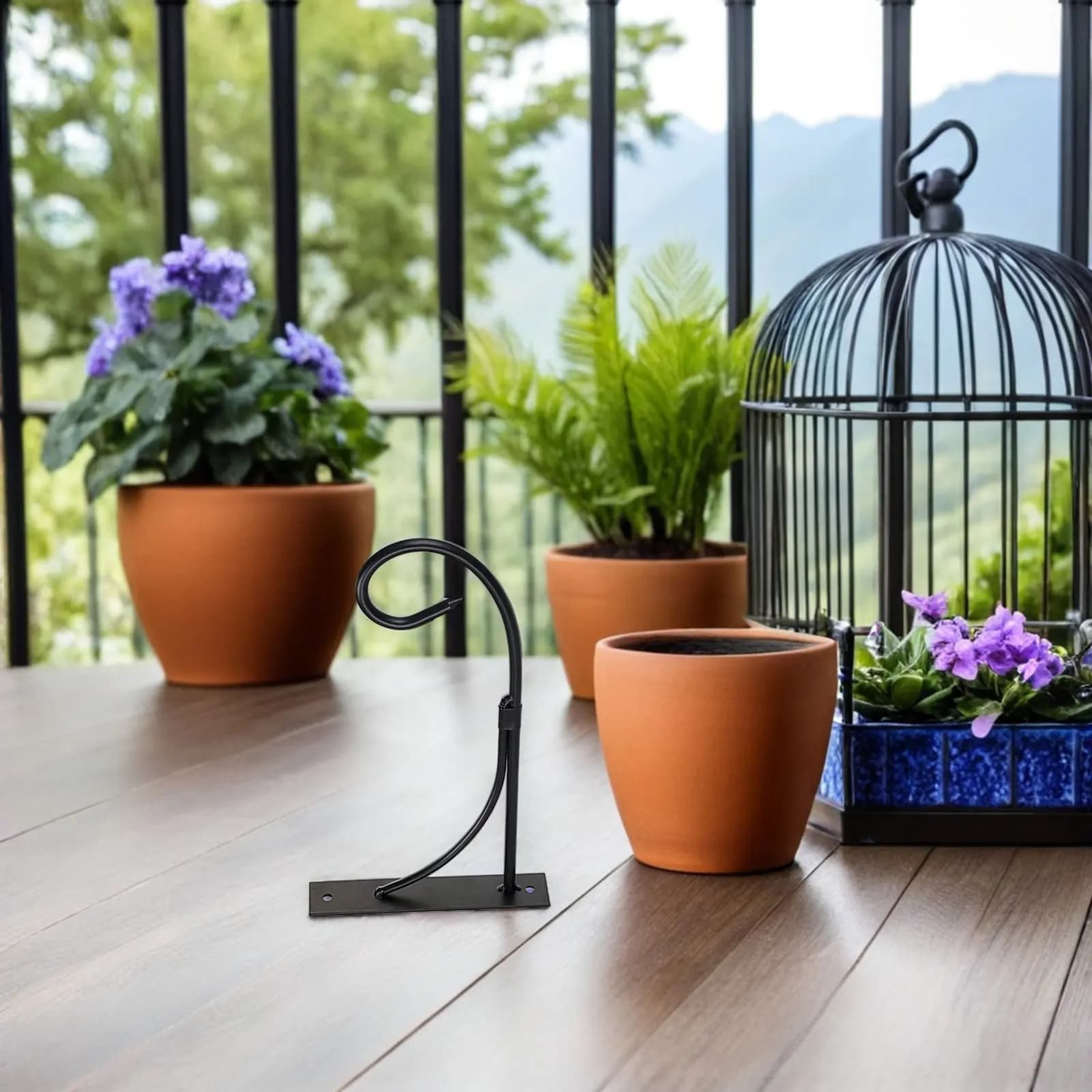 2Sets Wall Mounted Iron Plant Bracket European Style Heavy Duty Hanging Basket Hook for Plants Lantern Bird Feeder Wind