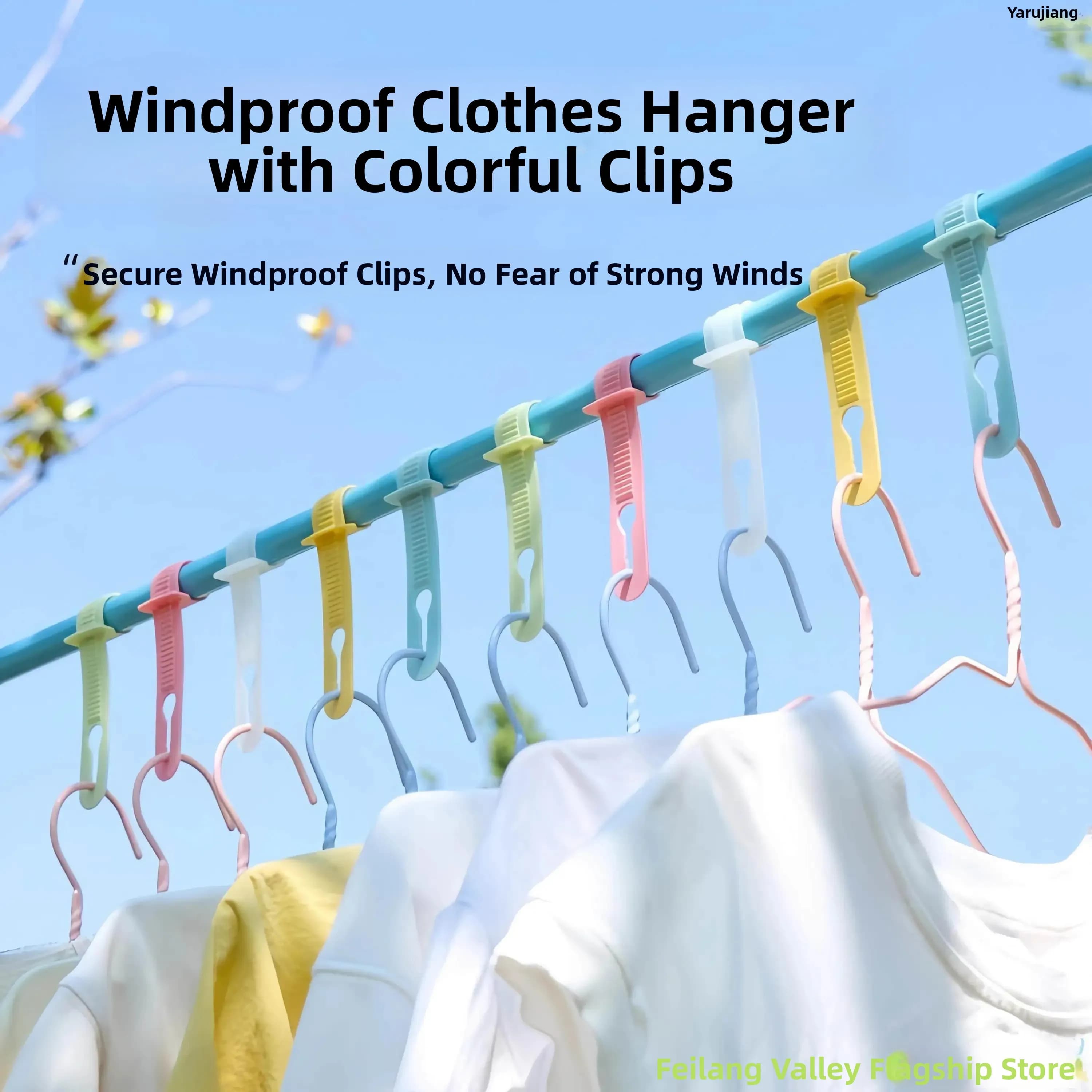 Outdoor Clothesline Isolator Windproof Hook Lock Clothes Drying Rod Clothes Hanger Prevent Shedding Creative Design Anti-slip...