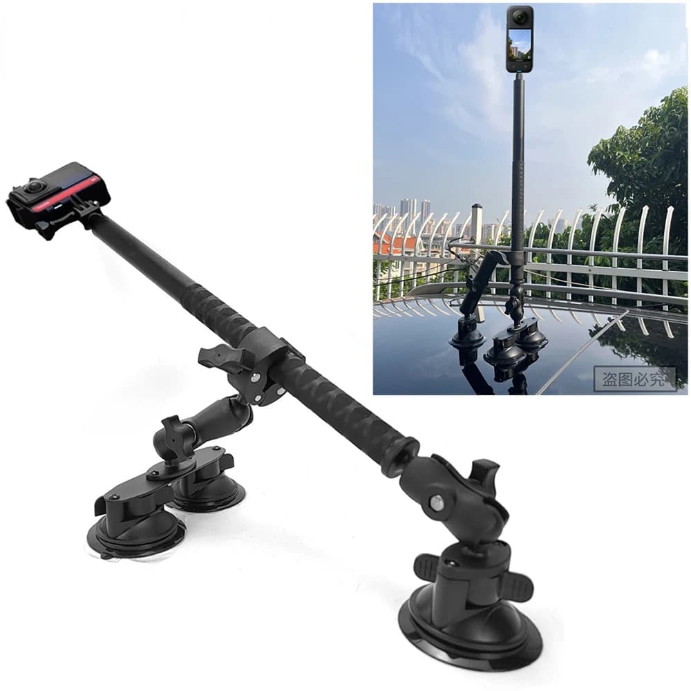 MaxGo Supporto a Ventosa per Auto Doppio Piatto con Selfie Stick Invisibile Adatto per Insta360 One R X4 X3 Rs GoPro Max Accessorio