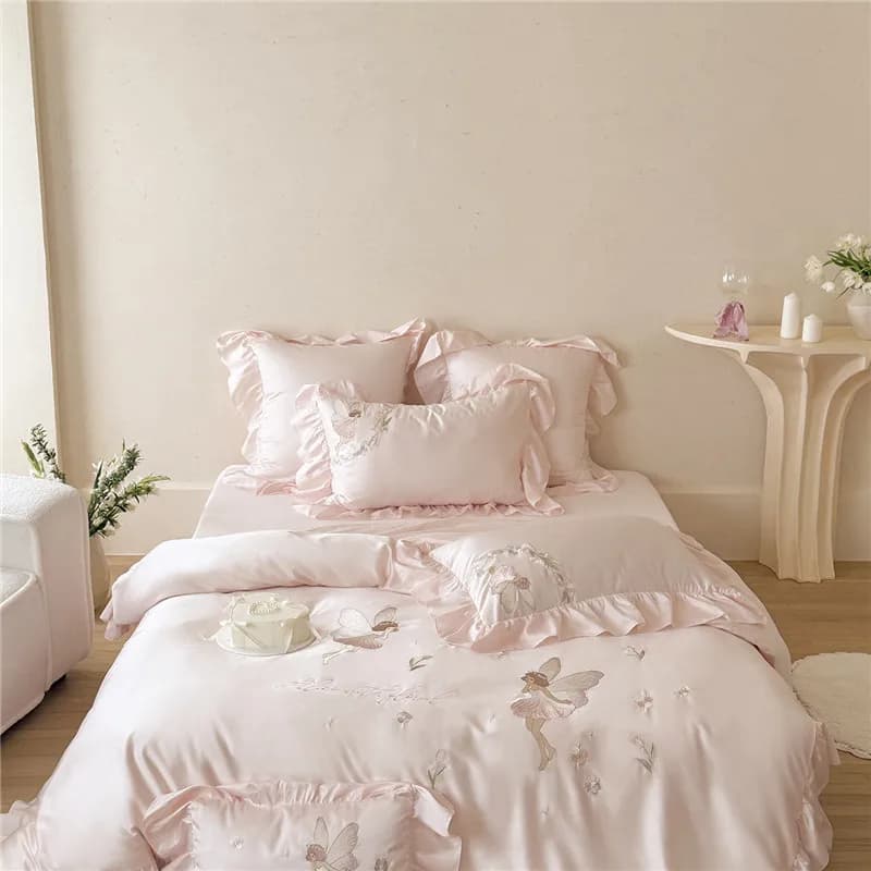 Set di Biancheria da Letto di Lusso 600TC in Lyocell e Cotone con Ricamo a Farfalla, Set Copripiumino, Lenzuolo/Telo con Angoli e Federe 4 Pezzi