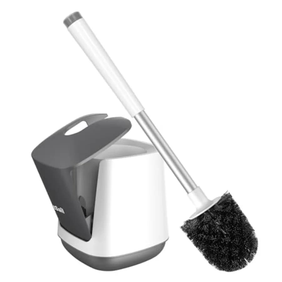 Curated Picks Toilet Brush and Holder, Self Closing Lid Toilet Bowl Brushes Holder and Extra Long Handle Ventilated Toilet Brus