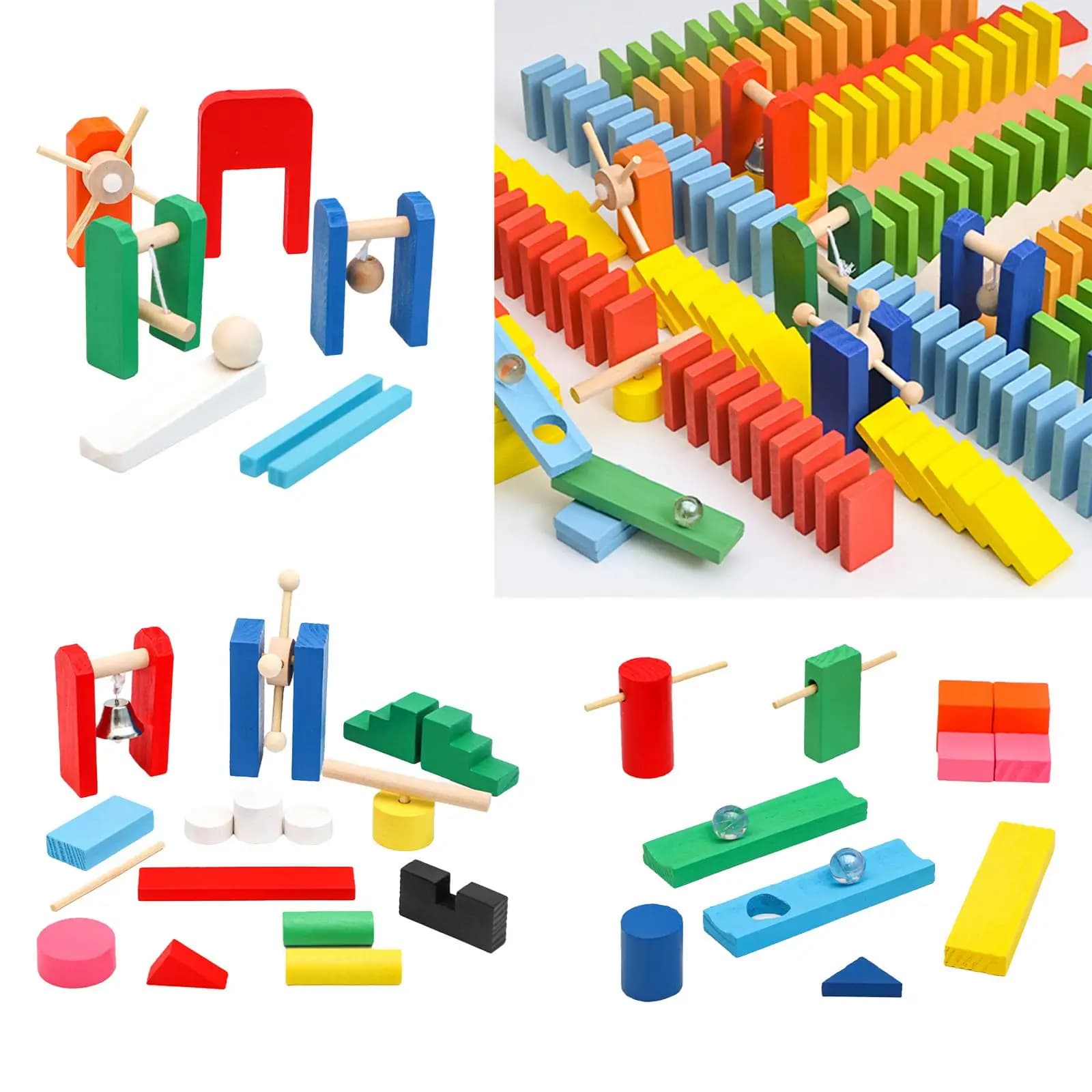 Colorful Wooden Blocks Set Educational Tile Toy Preschool Learning Building and Stacking Toys for Kids Children Boys Girls