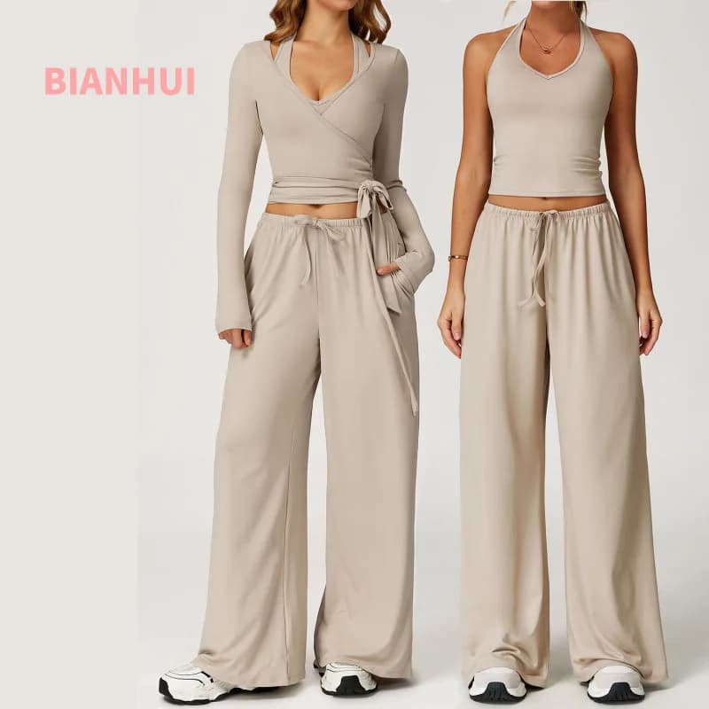 BIANHUI Autumn Woman Yoga 2/3 Pieces Set Quick-Dry Beauty Back Strap Sports Set Casual Fitness Sportswear Outdoor Sportswear