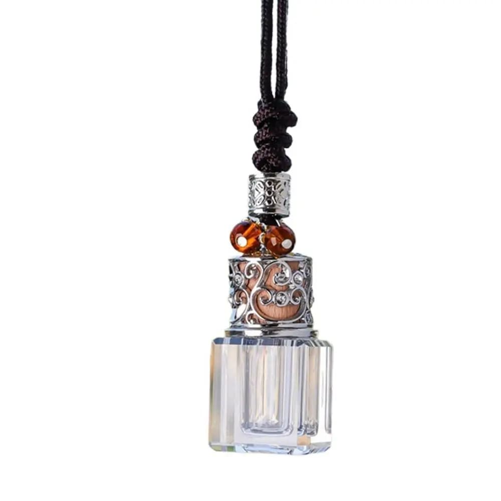 Portable Car Essential Oil Diffuser Bottle Refillable Hanging String Pendant Glass Bottle Wood Lid Transparent