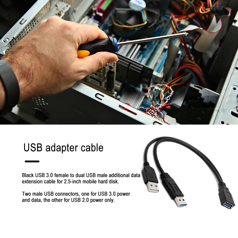 Cavo di prolunga dati di alimentazione extra da USB 3.0 a doppio USB Accessori per PC esterni doppio USB per HDD esterno da 2,5 pollici