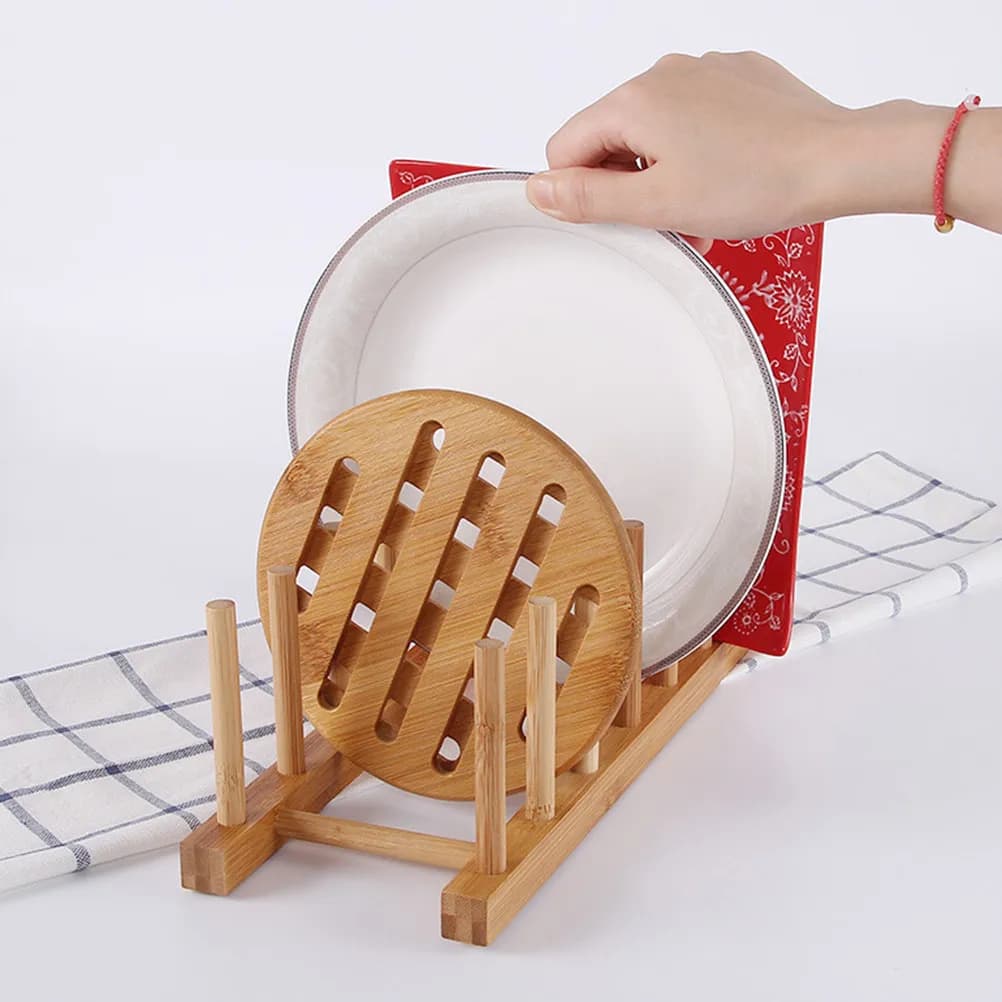 2Pcs Eco Friendly Wood Dish Rack Kitchen Drain Rack Shelf for Drying Storing Plates Bowls Cups Spoons Chopsticks Cutting Board