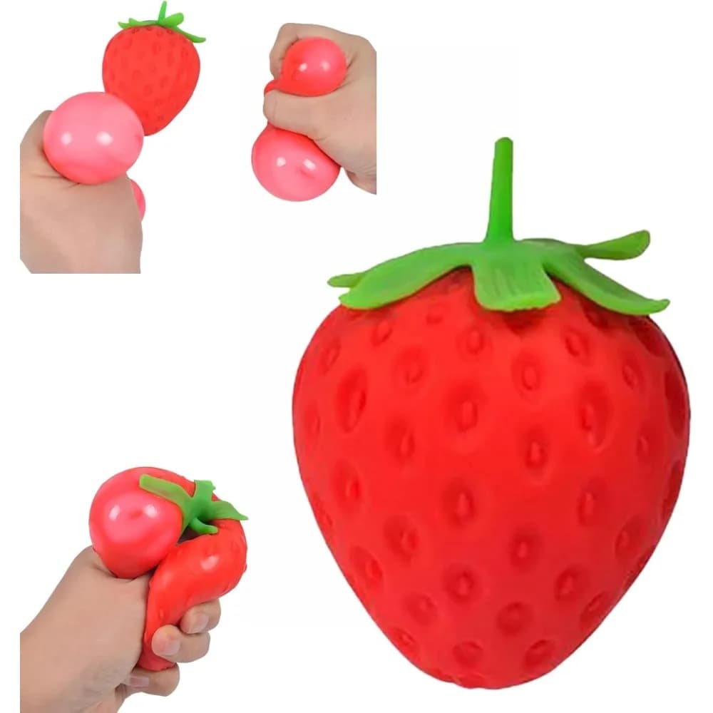 Strawberry Squishies Stress Ball for Adults – Slow Rising Squeezable Fruit Fidget Toy, Soft Fidget Ball, Portable Desk Accessory & Party Favor