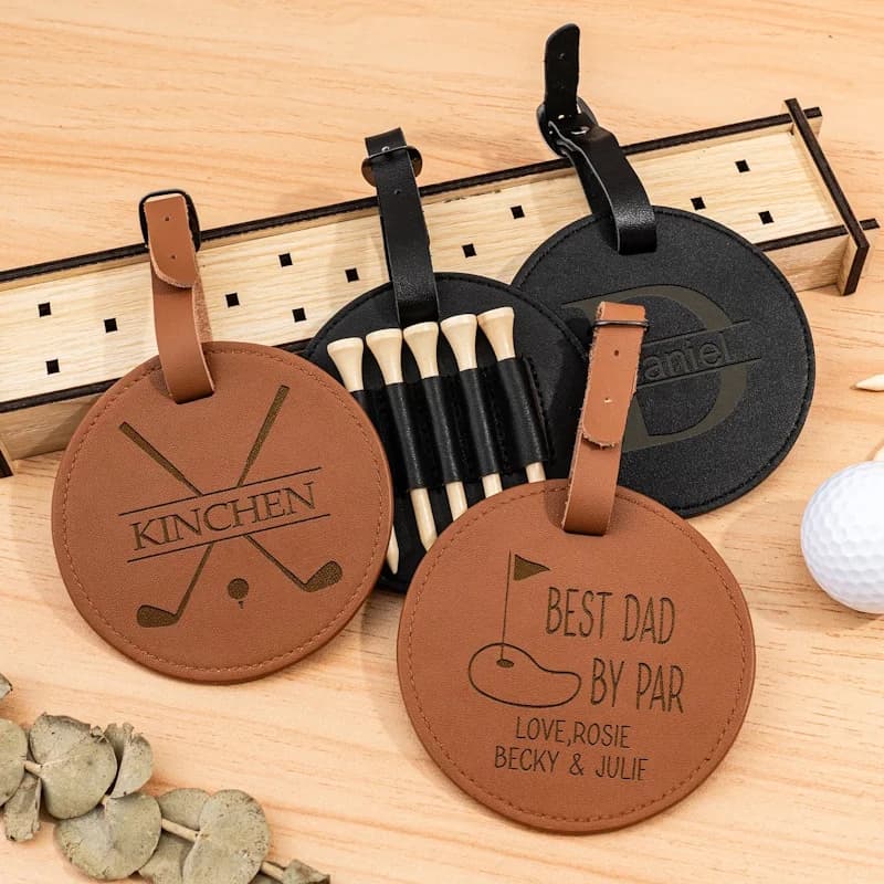 Custom Name Golf Tee Bag | Engraved Round Leather Golf Tee Holder, Portable Golf Tees Storage Pouch, Personalized Gift for Golfe