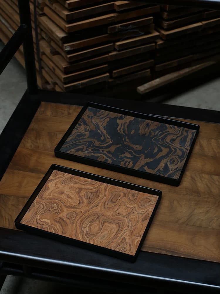 Serving Tray Natural Wood Veneer Diamine Rectangle Light Luxury Medieval Style Home bedroom aromatherapy jewelry cup tray