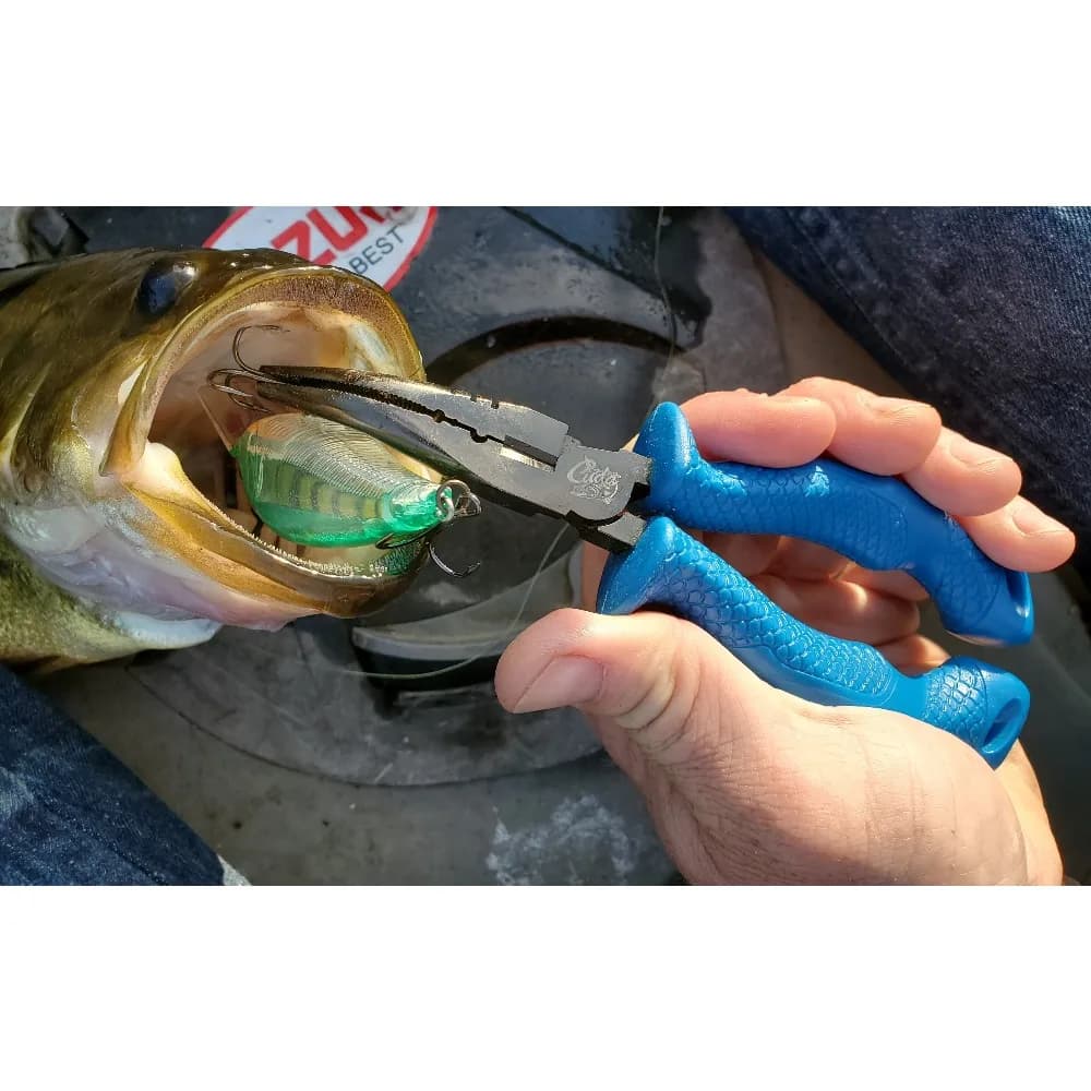 Bent Nose Fishing Pliers with Split Ring Tool Crimper 7 Inch Carbon Steel Blue Fishing Gear