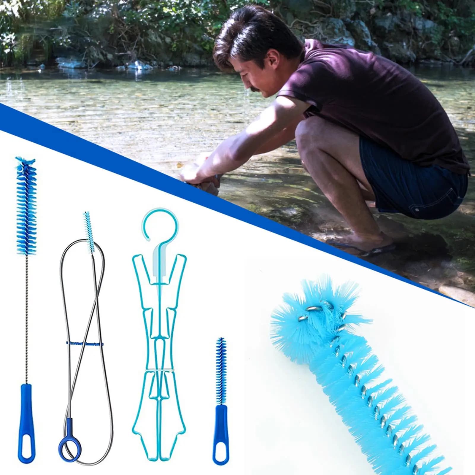 Kit di Pulizia Multiuso per Sacche d'Acqua, Set di Spazzole per Sacche Idratazione da Ciclismo, Strumenti di Pulizia per Zaini Idratazione per Campeggio ed Escursionismo