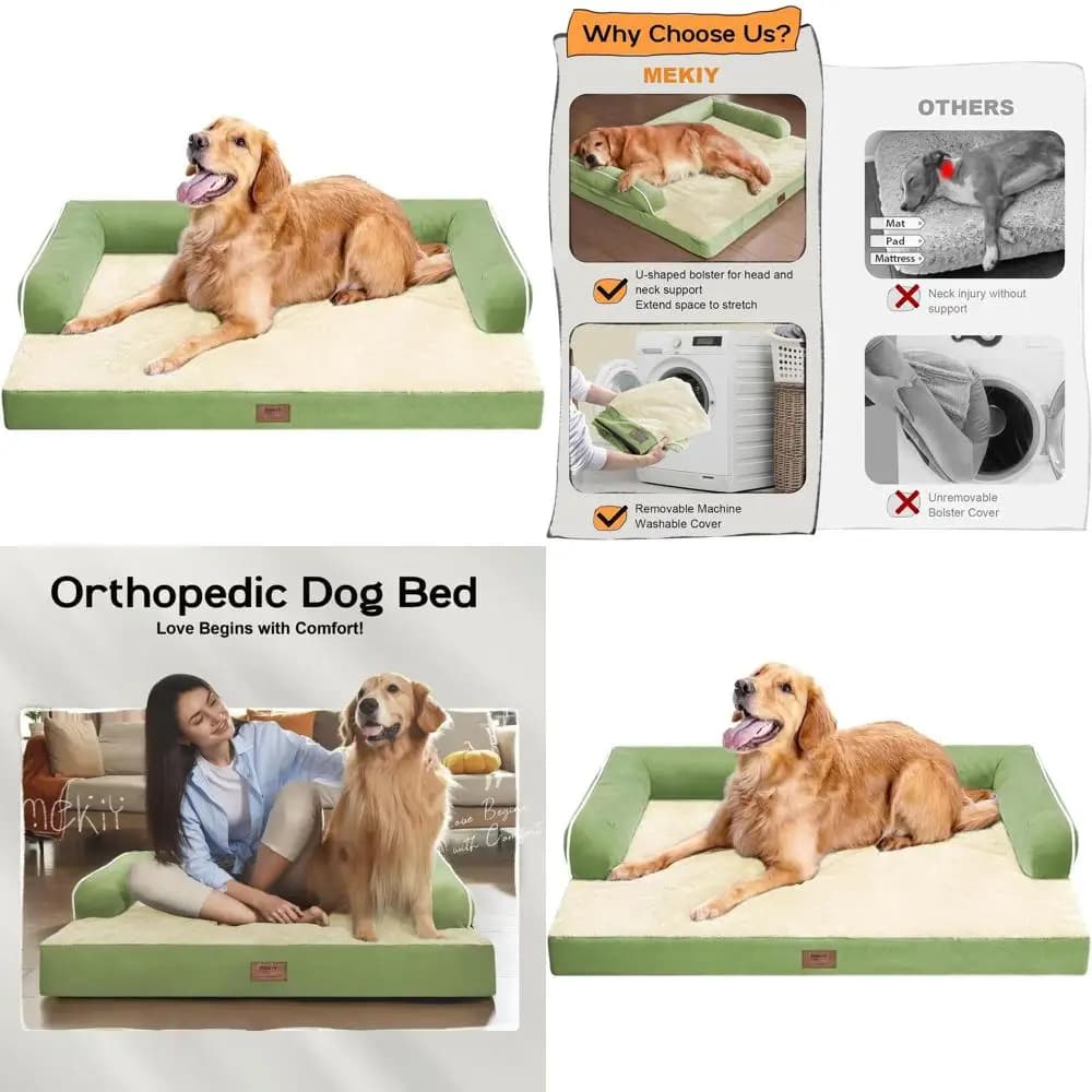 Letto Ortopedico Lavabile Extra Large per Cani con Cuscino e Rivestimento Rimovibile - Divano in Memory Foam Verde Erba