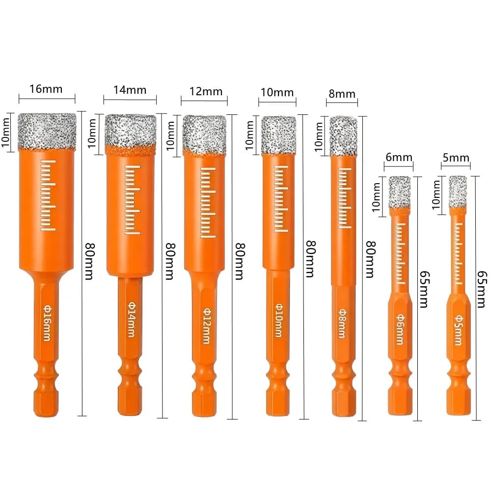 Dry Diamond Drill Bits Set for Granite Ceramic Marble Tile Stone Glass Hard Material Hex Shank Masonry Hole Saw Drill Bit 5-16mm