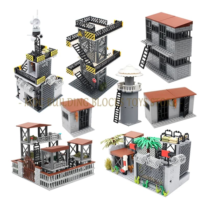 Scena di prigione base militare MOC Building Blocks Mattoni Design architettonico Accessori compatibili Giocattoli