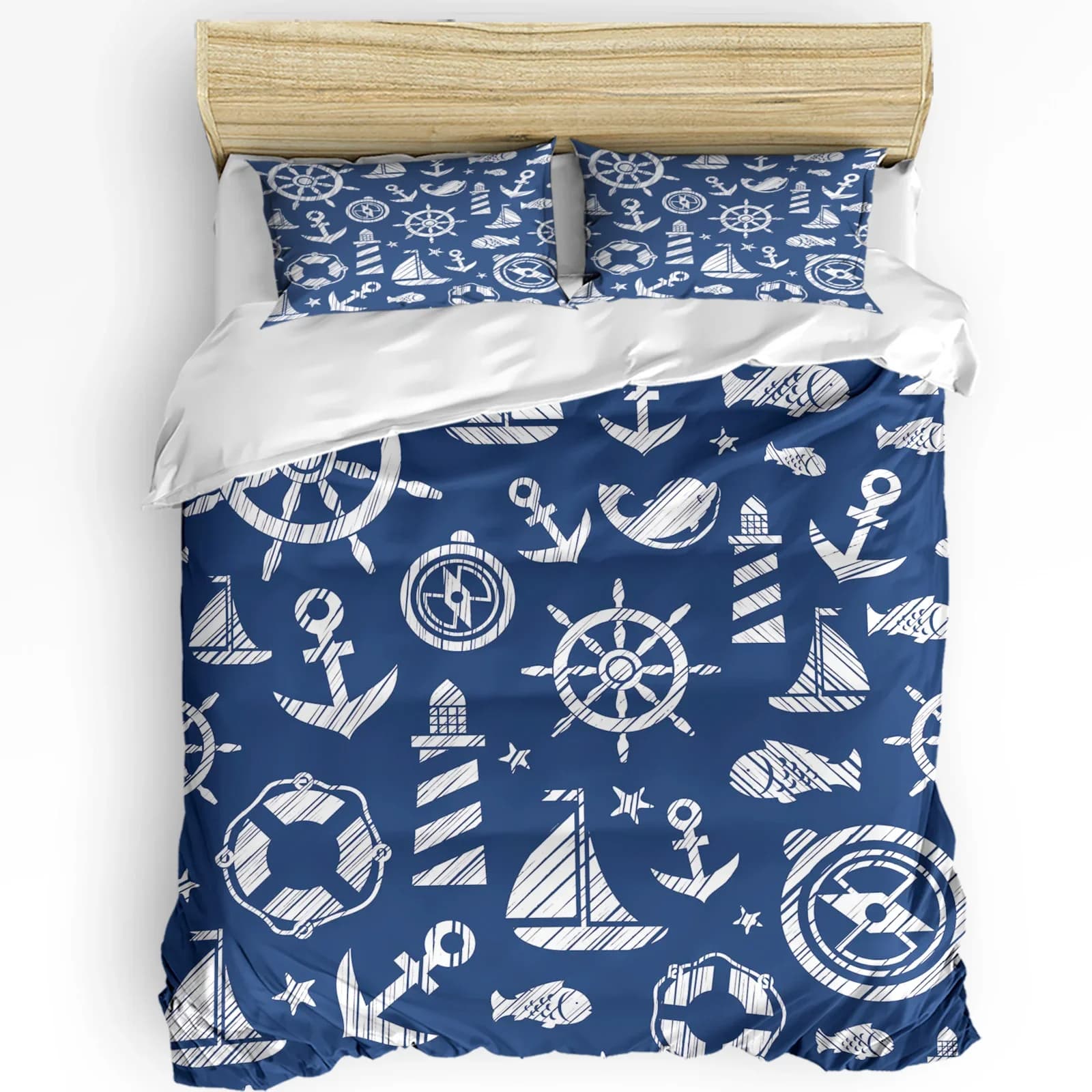 Anchor Docked In The Deck Net 3 pezzi Set biancheria da letto per camera da letto Letto matrimoniale Tessili per la casa Copripiumino Copripiumino Federa