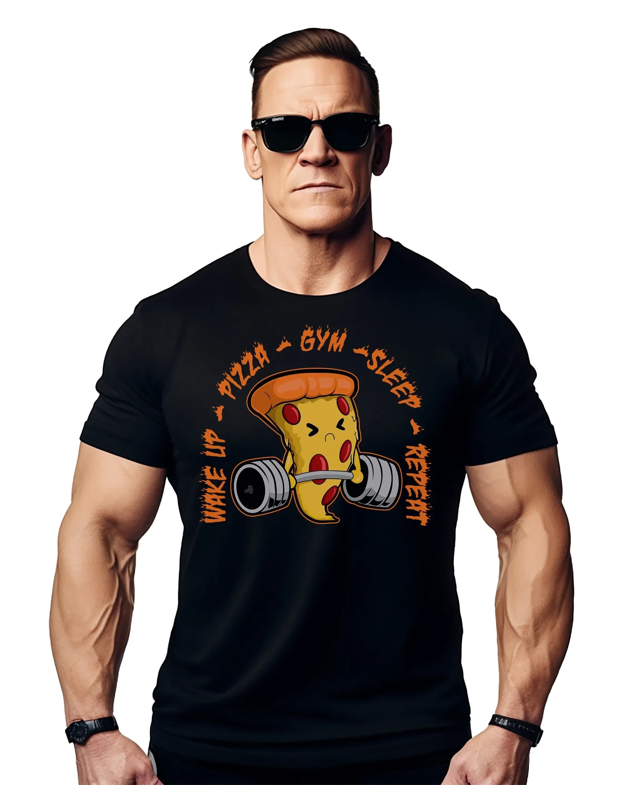 Maglietta Pizza Gym Repeat per uomo, divertente maglietta a tema cartoni animati, perfetta per l'allenamento e per gli appassionati di fitness e pop culture