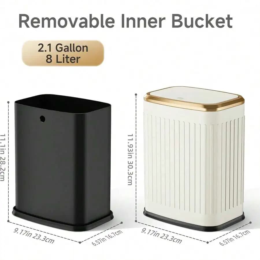 Removable Inner Bucket Trash Can With Lid 8L Stainless Steel Wastebasket For Bathroom Bedroom Office