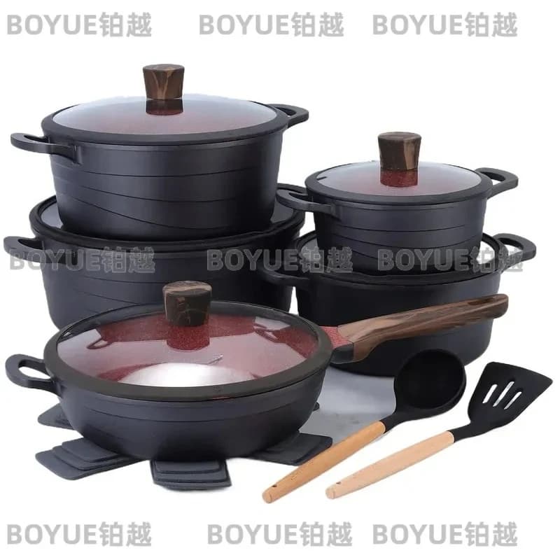15 Piece Nonstick Cookware Set Die Cast Aluminum Granite Coating Pots Pans Frying Pan Soup Stockpot Kitchen Cooking Utensils