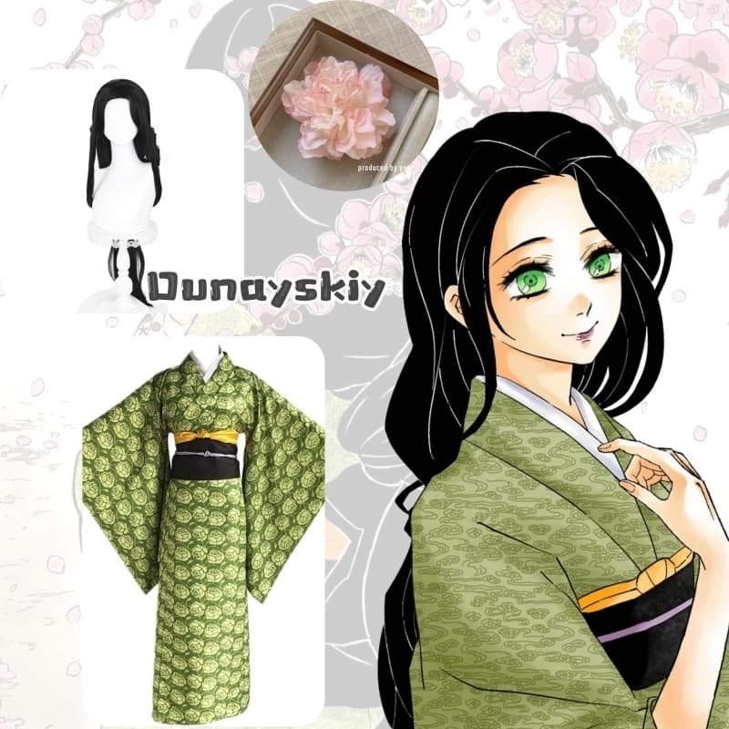 Costume da Cosplay Kotoha per Donne, Parrucca, Kimono Giapponese Verde, Vestito da Bagno, Abito Sexy per Halloween e Carnevale, Uniforme per Feste a Tema Kimono