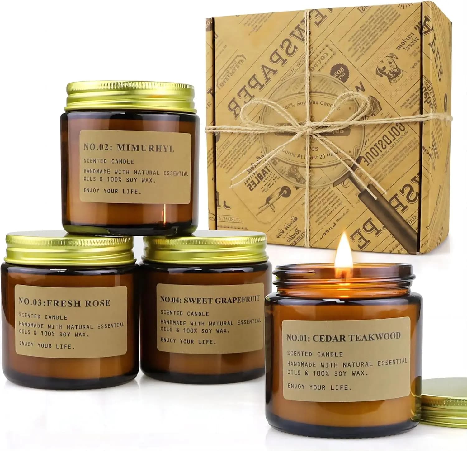 Set of 4 Perfume Candles in Soy Cera in Amber Barattoli, Aromaterapico Gift for the House for Women and Mothers