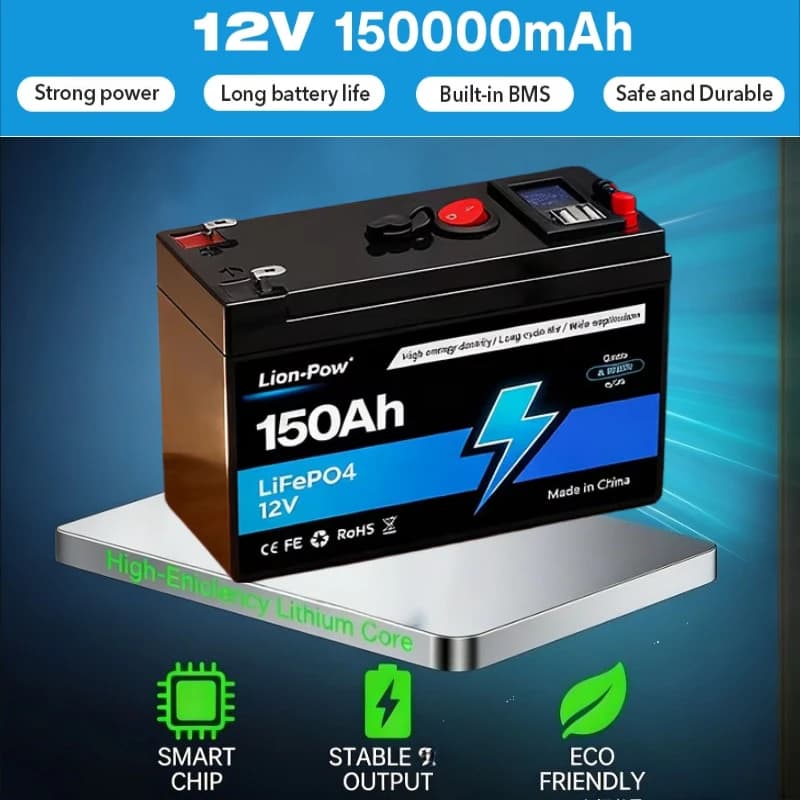 Batteria al Litio Ricaricabile LiFePO4 12V 150Ah con BMS Integrato per Giocattoli Elettrici, Pannelli Solari, Ecoscandagli, Power Wheels