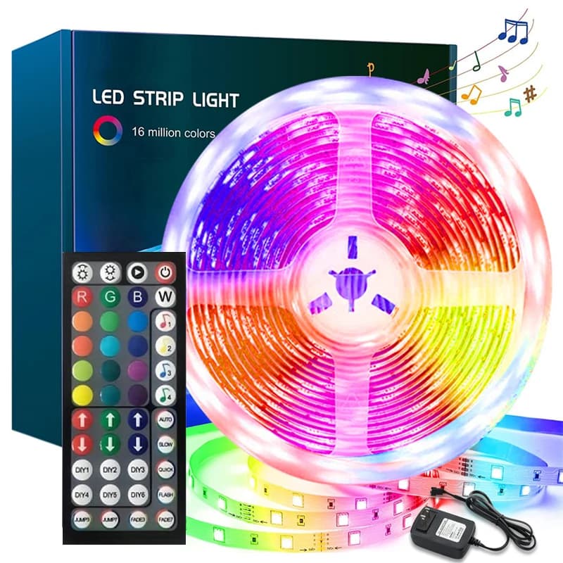 100ft/1181.1 pollici (1 rotolo) RGB LED Strip Lights Music Sync lampada cambia colore con telecomando e controllo App illuminazione della stanza Luces Led