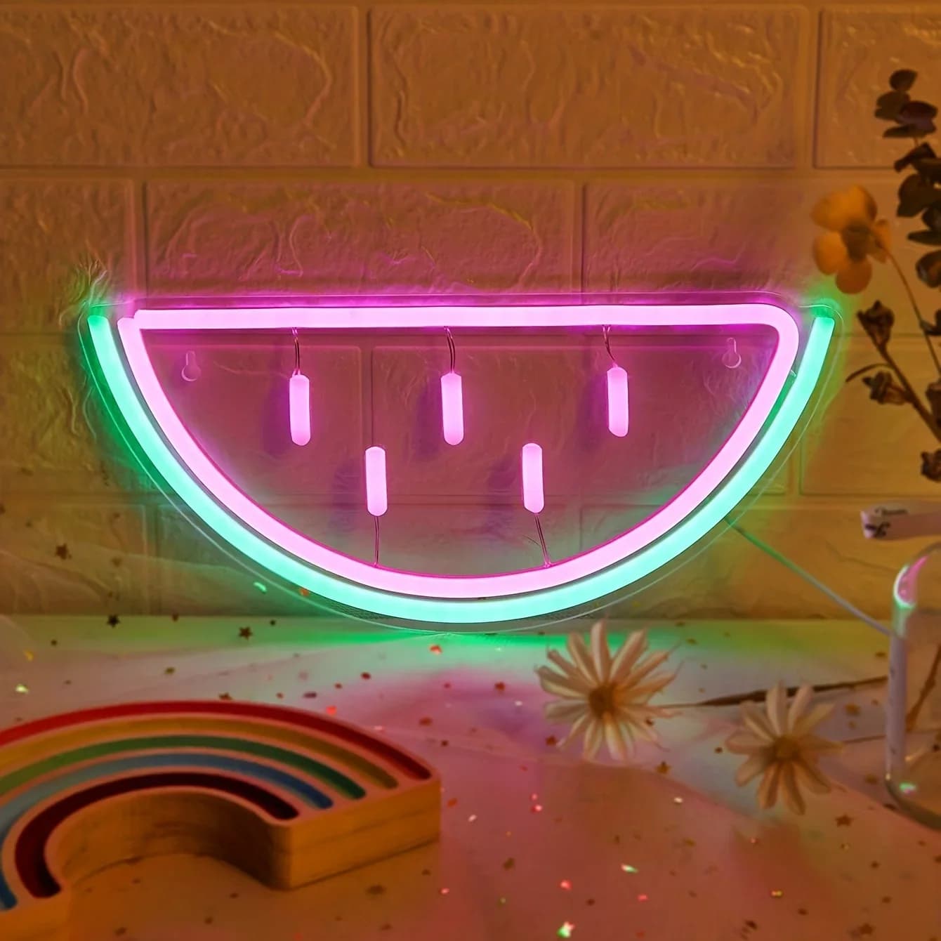 LED a forma di anguria Neon Sign alimentatore USB, frutta luce al Neon per camera da letto matrimonio festa di compleanno sala giochi decorazione della parete di casa