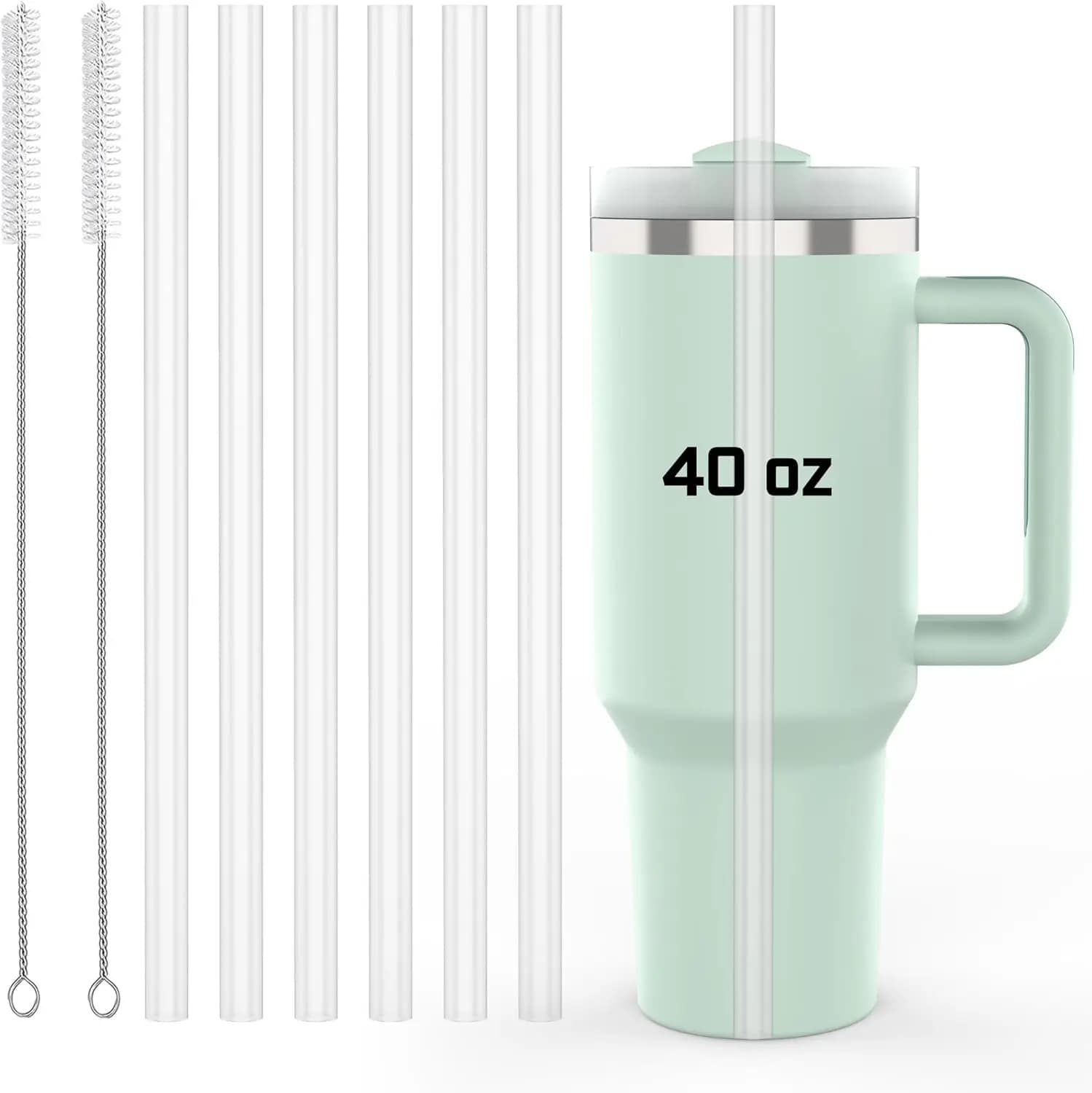 Confezione da 6 cannucce per bicchieri da 40 oz con 2 spazzole per la pulizia, ricambio in plastica riutilizzabile per Stanley Cup, lavabili in lavastoviglie