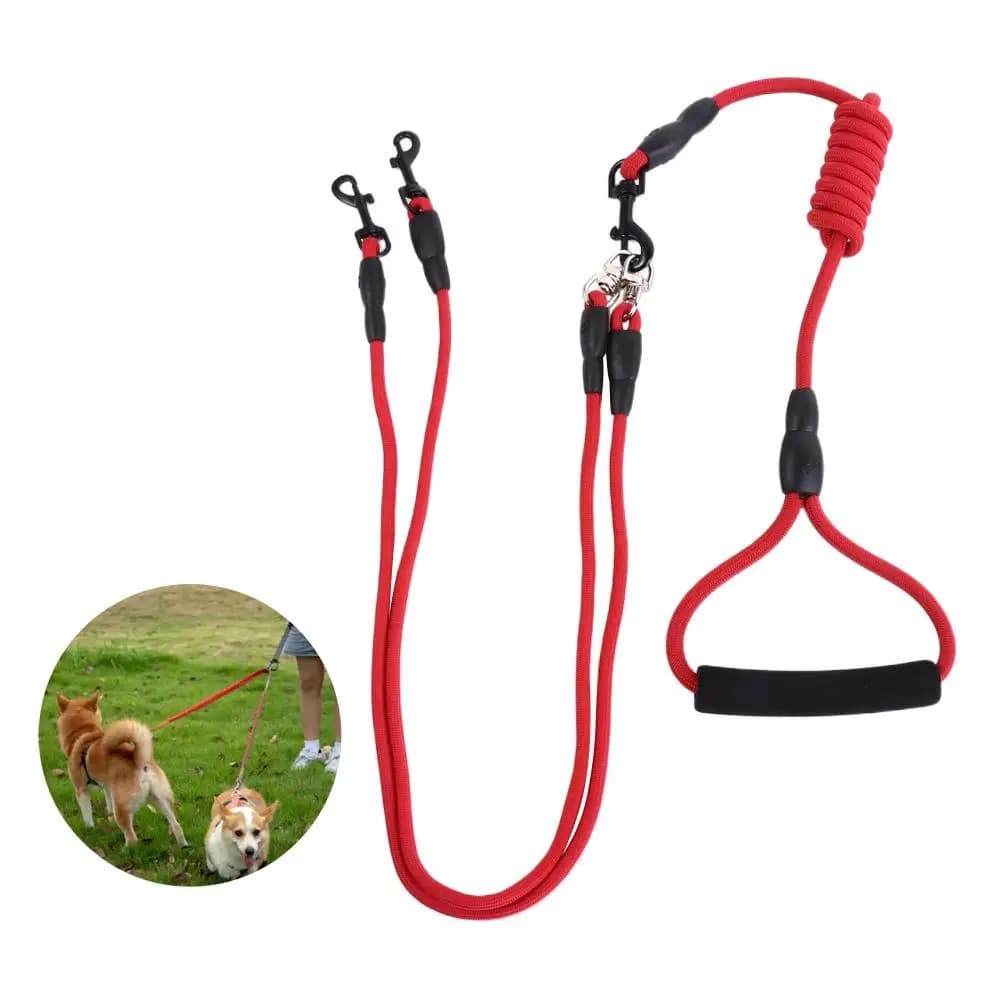 Guinzaglio per Cani a 2/3/4 Vie con Impugnatura in Schiuma, Regolabile in Nylon, Doppia Testa, 120CM, Resistente Corda di Trazione per Cani da Esterno