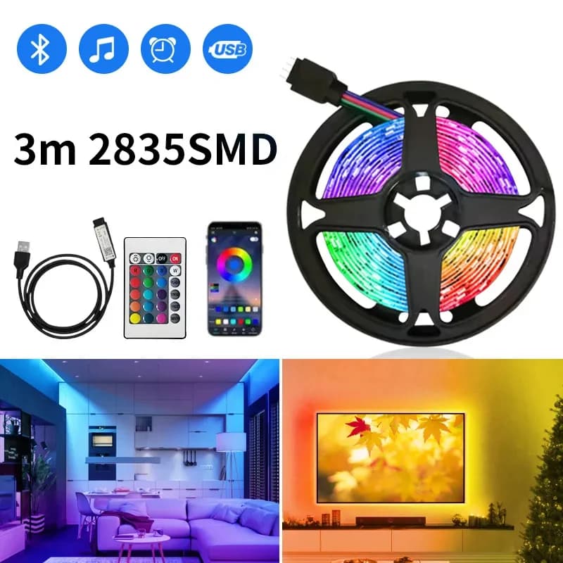 3m USB RGB LED Strip Light 5V SMD 2835 Smart APP Control nastro flessibile Bluetooth LED Tape per retroilluminazione TV del Computer