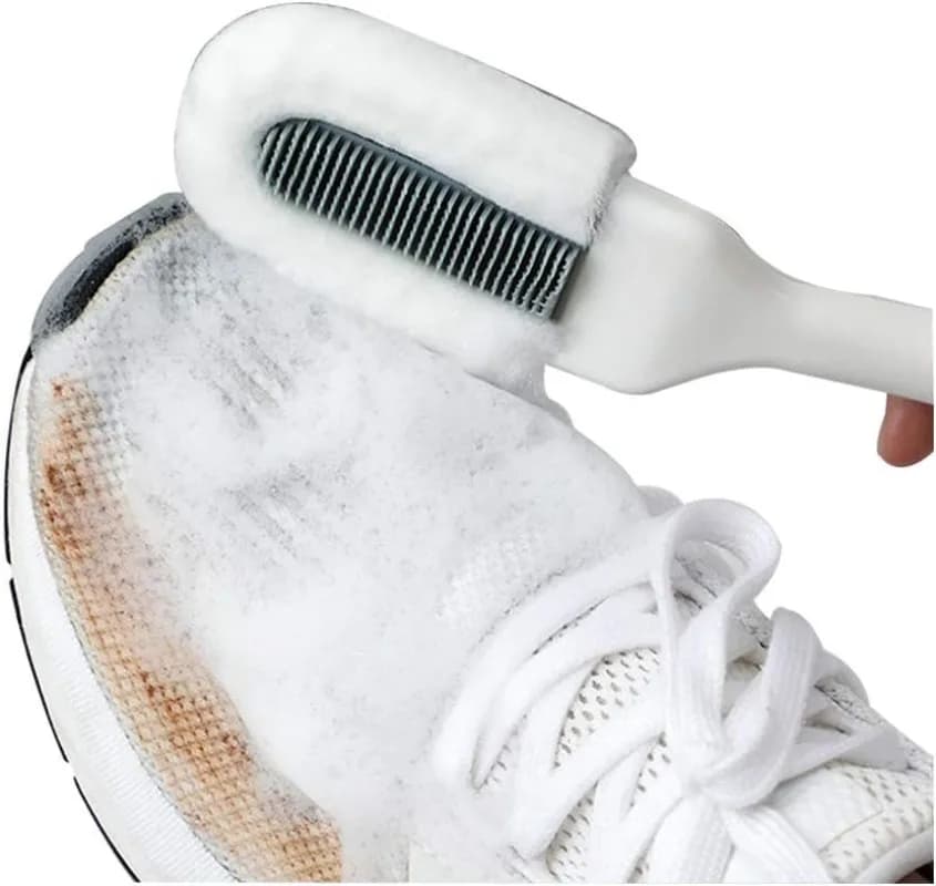 Spazzola per scarpe professionale per pulizia, manico lungo, setole morbide, scrubber appendibile, bianco