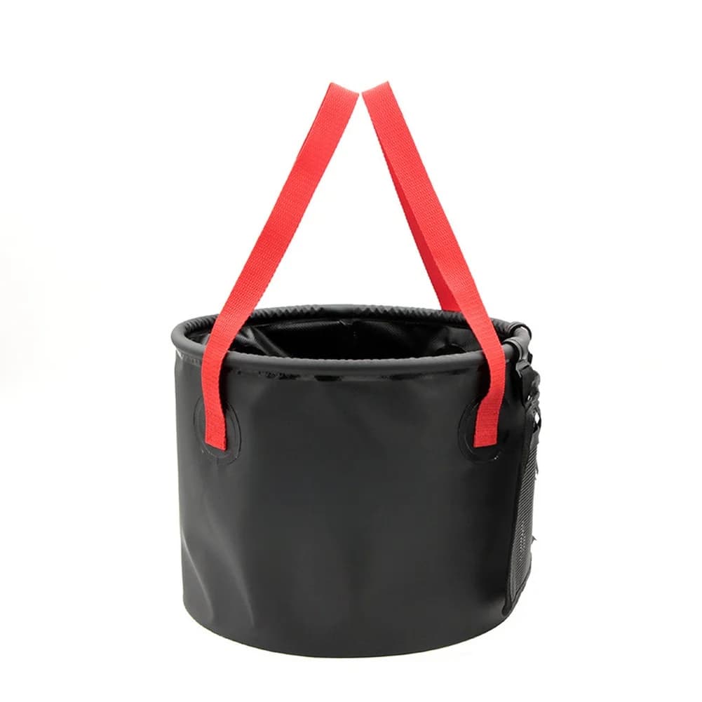 Folding Bucket 20L Capacity Portable Lightweight for Camping Hiking Fishing Dishwashing PVC Mesh Material Black 30x24cm