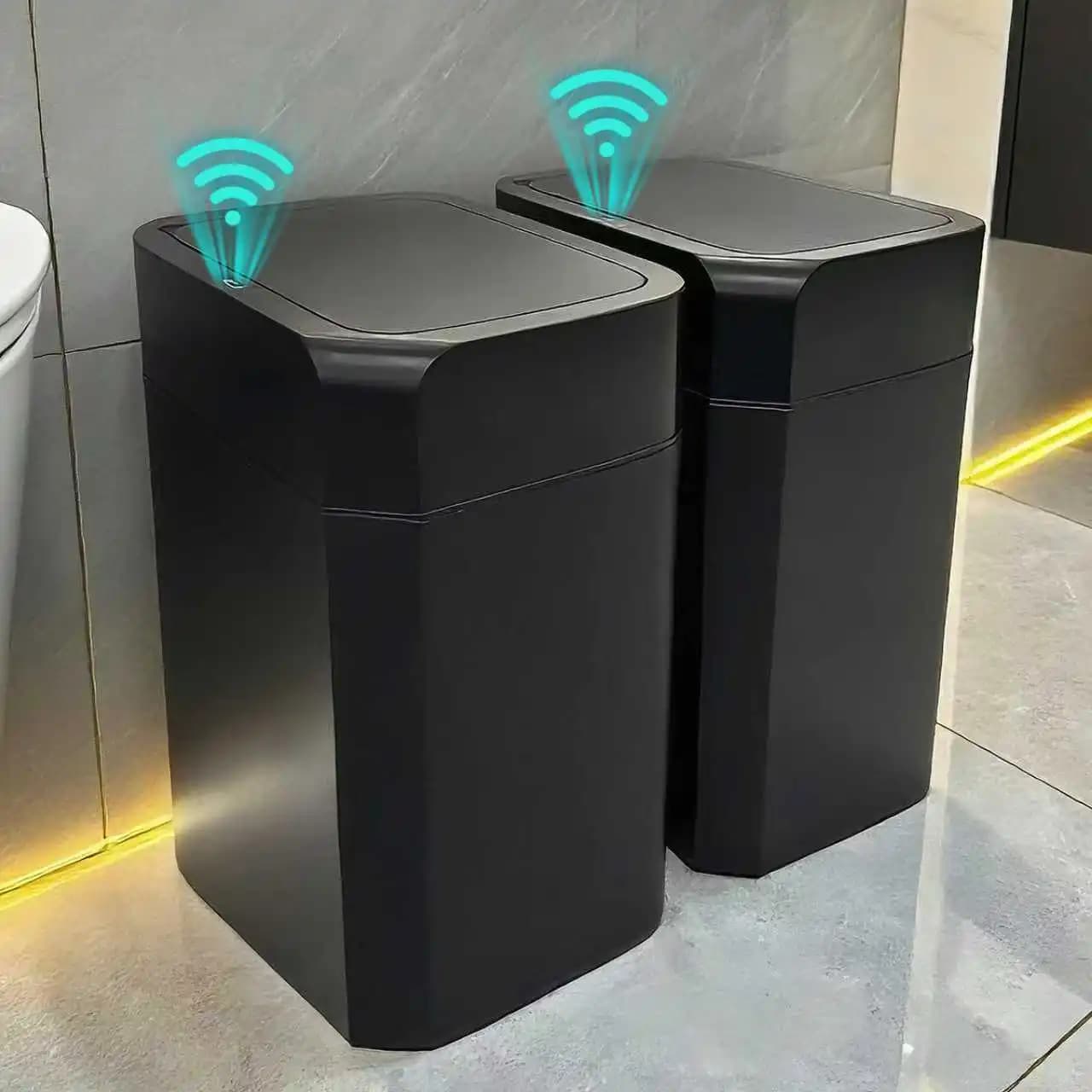 ONEKA Pattumiera nera a induzione con sensore di movimento automatico sottile per bagno, camera da letto, cucina, ufficio