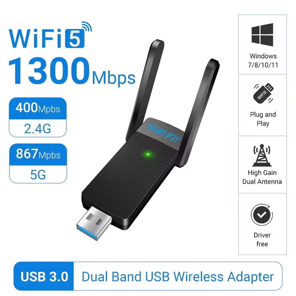 WALRAM 1300Mbps USB WiFi Adattatore AC1300 WiFi 5 Scheda di rete Ethernet Dual Band 5G 2.4G USB3.0 WiFi Dongle per PC Ricevitore WiFi