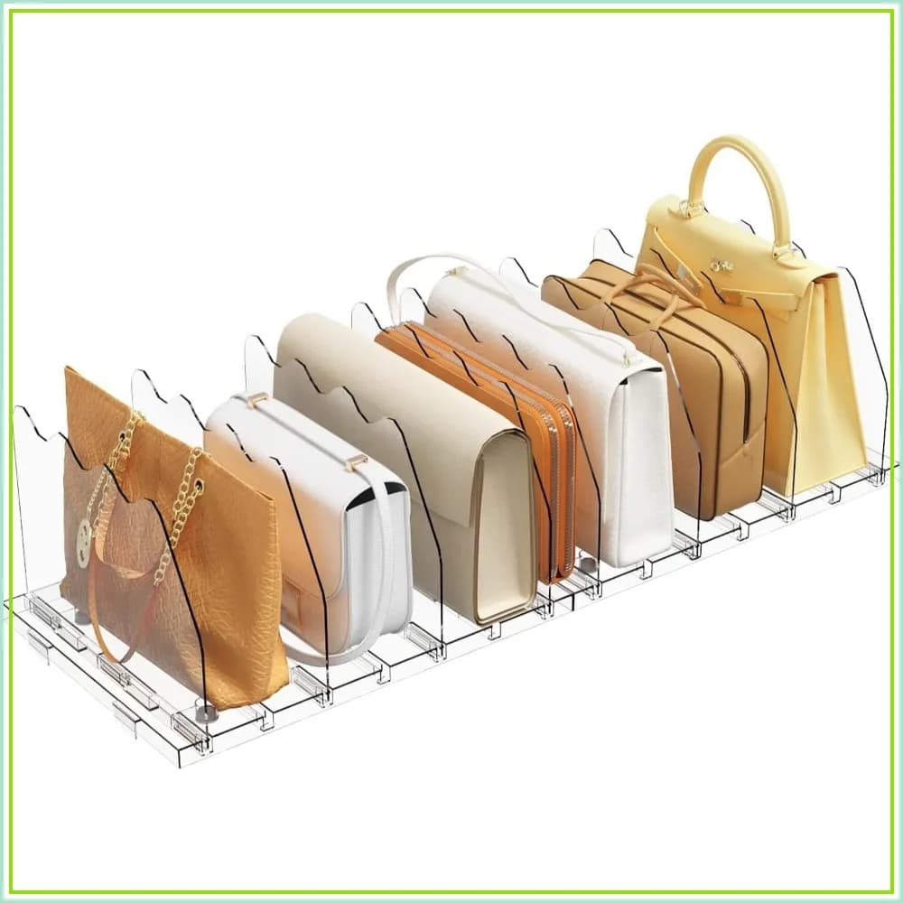Adjustable Shelf Divider for Closet, Clear Acrylic Handbag Separators, Bookshelf Organizer for Bedroom & Office