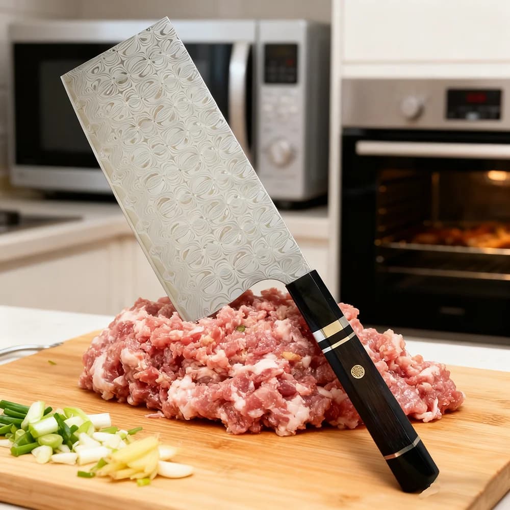 7,5 inch Chinese cook knife 67-layer vegetable kitchen knife in Damascus steel VG10 Ebony blade and resin handle