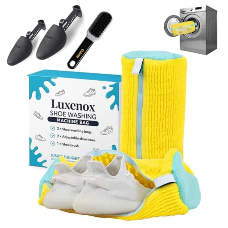 2 Washer Bags Washing Machine Shoes with 2 Shoe and Brush, Reusable Bags for Sneakers