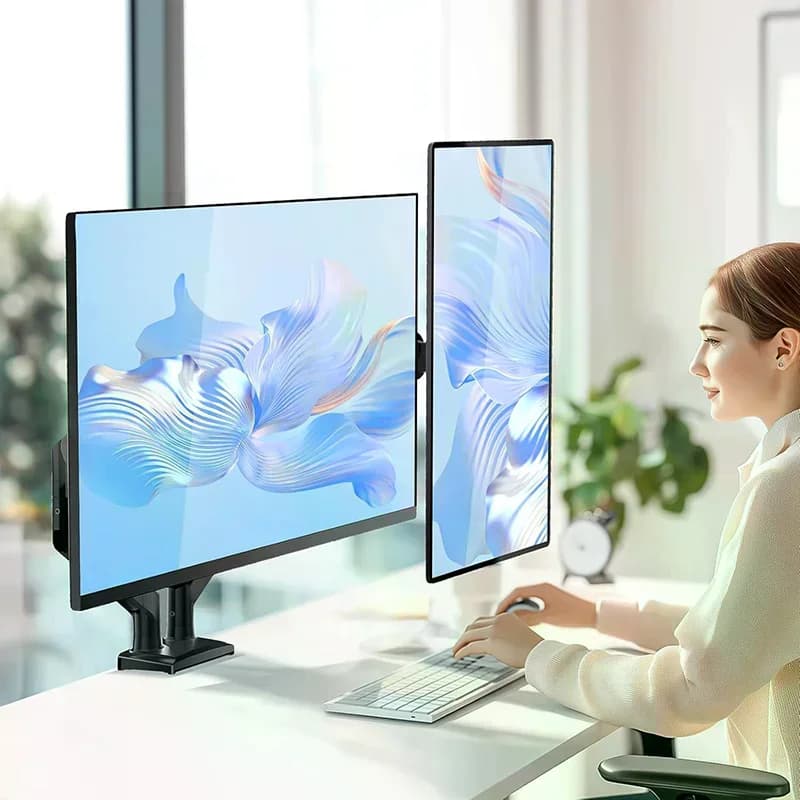 Dual Monitor Mount For 13″–34″ Screens, Adjustable Dual Monitor Stand, With 180° Swivel, Tilt, 360° Rotation For Home Office