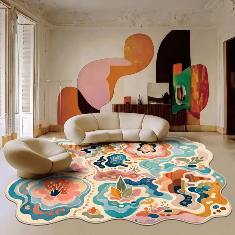 Modern Abstract Style Living Room Carpet Dopamine Floral Pattern Bedroom Rug Stylish Home Decor Coffee Table Mats Tapis Alfombra