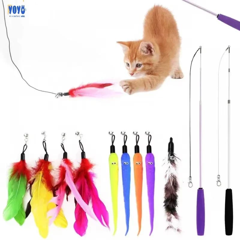 Canna da pesca per gatti con bacchetta magica retrattile moderna per animali domestici con ricariche Teaser per gattini