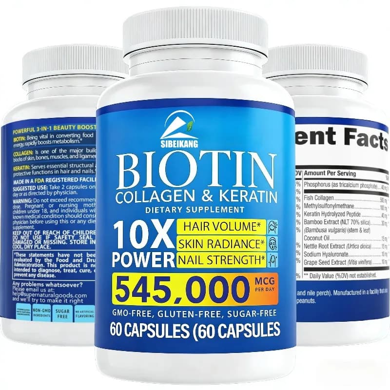Capsule di Biotina, Collagene e Vitamine con Acido Folico e Cheratina - Integratore per Pelle e Unghie (60 capsule)