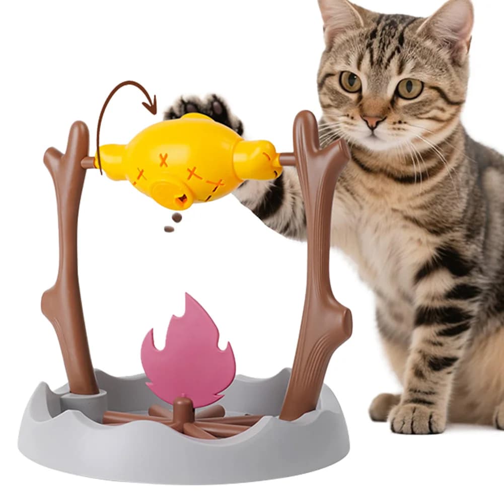 Dispenser di crocchette per gatti a lenta erogazione 360 ° Ciotola Girevole per Gatti per Alimentazione Lenta, Giocattolo Rotante per Snack e Pesce Grigliato per Cani e Gatti