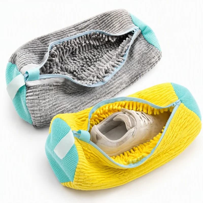 Laundry Shoe Wash Bag, Large Size Chenille Inner Liner, Zipper Anti‑Scratch Shoe Protector for Household Washing Machine Use
