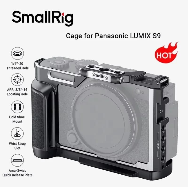 S9 Camera Cage Panasonic LUMIX S9 Wooden Handgrip Arca-Swiss Quick Release Tripod Base Plate SmallRig 4515
