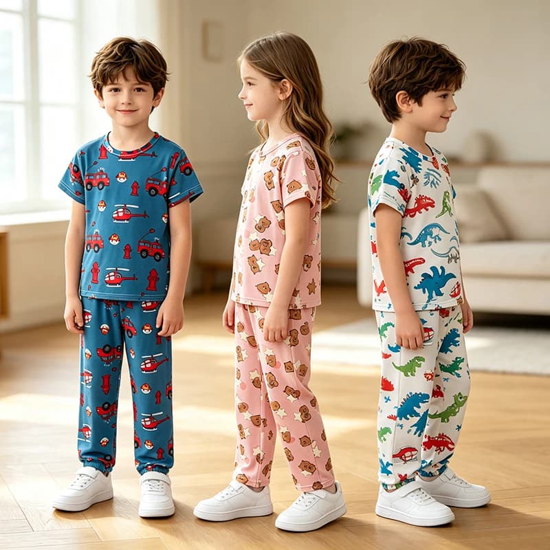 3-Pcs Children's Set Summer Printed Pajamas And Sleepwear Comfortable At Home Breathable And Moisture Absorbing Fashionable Set
