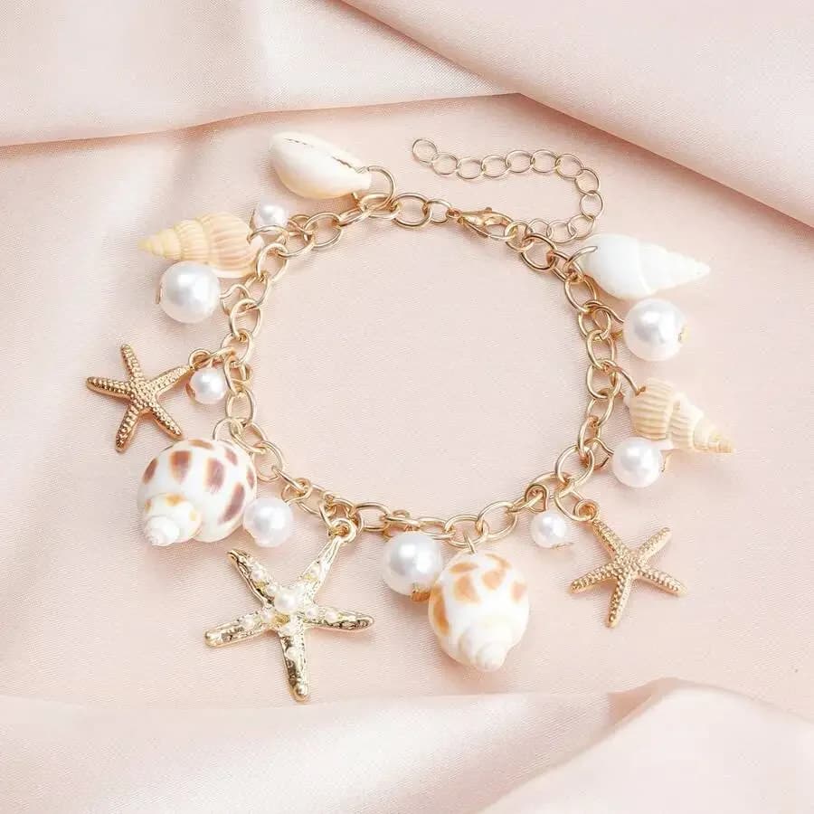1pc Bohemian Alloy Pearl Starfish Bracelet for Women Perfect for Summer Beach Wear