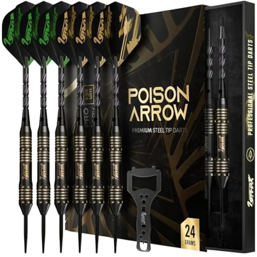 Set di freccette con punta in acciaio - Corpi in ottone con punte in acciaio temperato, aste in alluminio, 16 alette GlideXPro standard. 2 + Slim,Acce
